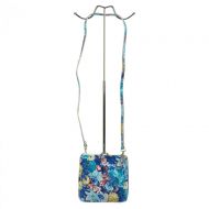 Kožená malá dámská crossbody kabelka s motivem květů modrá
