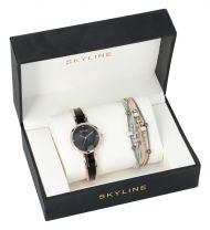 SKYLINE dámská dárková sada černo-zlaté hodinky s náramkem 2950-33