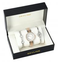 SKYLINE dámská dárková sada stříbrno-růžové hodinky s náramky SM0021