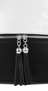 Malá crossbody kabelka se stříbrným zipem NH6021 černo-bílá