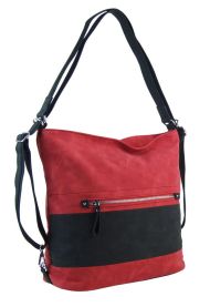 Velká dámská kabelka přes rameno / batoh červená / černá