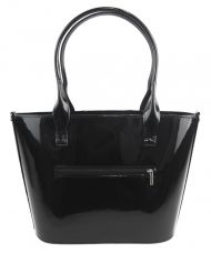 Luxusní dámská kabelka černý lak s hnědými kvítky S504 GROSSO