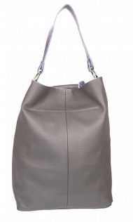 Obrovská šedá kožená dámská kabelka / pytel GROSSO