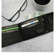 Bellugio Kožená černá pánská peněženka s ozdobným prošíváním v dárkové krabičce