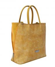Žlutá dámská shopper kabelka s kroko vzorem S585 GROSSO