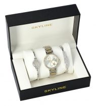 SKYLINE dámská dárková sada stříbrno-zlaté hodinky s náramky SM0014