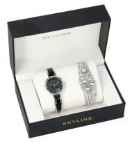 SKYLINE dámská dárková sada černo-stříbrné hodinky s náramkem 2950-32