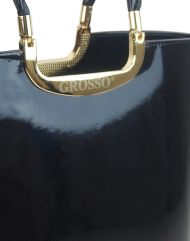 Luxusní kabelka černá lakovaná S7 zlaté kování GROSSO