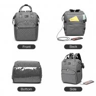 KONO Šedý batoh pro maminky s USB portem vhodný i na kočárek LU-6705USB GY