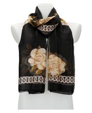 Dámský letní šátek / šála 179x100 cm černý s květy