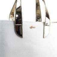 Velká bílo-zlatá dámská kabelka do ruky i na rameno S777 GROSSO