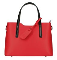Kožená červená dámská kabelka s černými ramínky do ruky Maila