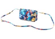 Kožená modrá dámská podélná crossbody kabelka v motivu květů