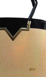 Elegantní lakovaná kabelka S482 černá-zlatá GROSSO
