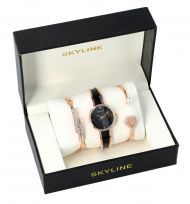 SKYLINE dámská dárková sada černo-zlaté hodinky s náramky SM0007