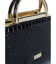 Luxusní černo-zlatá lakovaná kroko kabelka do ruky S81 GROSSO