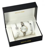 SKYLINE dámská dárková sada stříbrno-zlaté hodinky s náramky SM0011