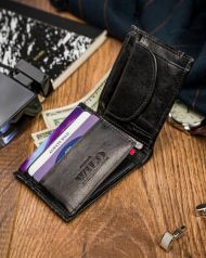 Kožená černá menší pánská peněženka RFID v krabičce ALWAYS WILD