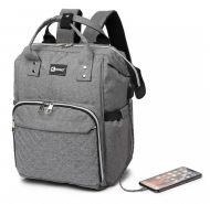 KONO Šedý batoh pro maminky s USB portem vhodný i na kočárek LU-6705USB GY