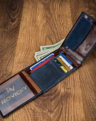 Kožená modrá pánská peněženka v krabičce RFID Forever Young
