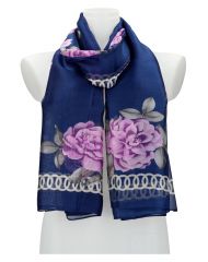 Dámský letní šátek / šála 179x100 cm modrý s květy