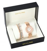 SKYLINE dámská dárková sada růžovo zlaté hodinky s náramkem SM0009