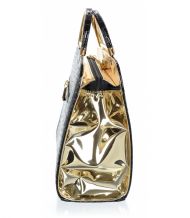 Luxusní černo-zlatá lakovaná kroko kabelka do ruky S81 GROSSO