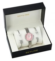 SKYLINE dámská dárková sada stříbrno-růžové hodinky s náramky SM0018