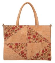 Korková dámská kabelka do ruky s červenými květy