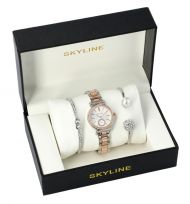 SKYLINE dámská dárková sada stříbrno-zlaté hodinky s náramky SM0022