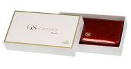 GROSSO Kožená dámská lakovaná peněženka s ptačími pírky RFID červená v dárkové krabičce