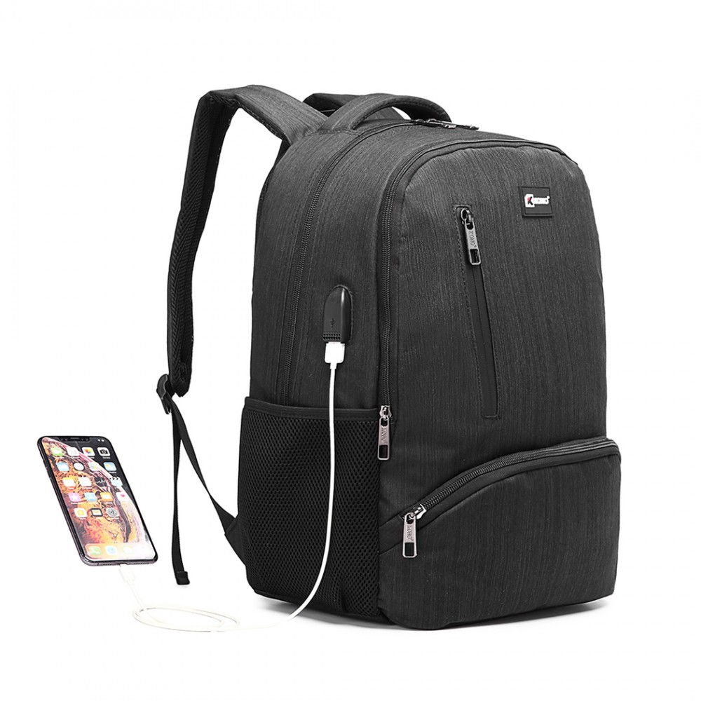 KONO černý moderní elegantní batoh s USB portem UNISEX KONO černý moderní elegantní batoh s USB portem UNISEX