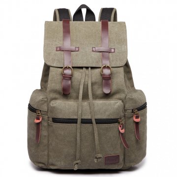 KONO velký khaki zelený multifunkční batoh s koženými doplňky UNISEX KONO velký khaki zelený multifunkční batoh s koženými doplňky UNISEX