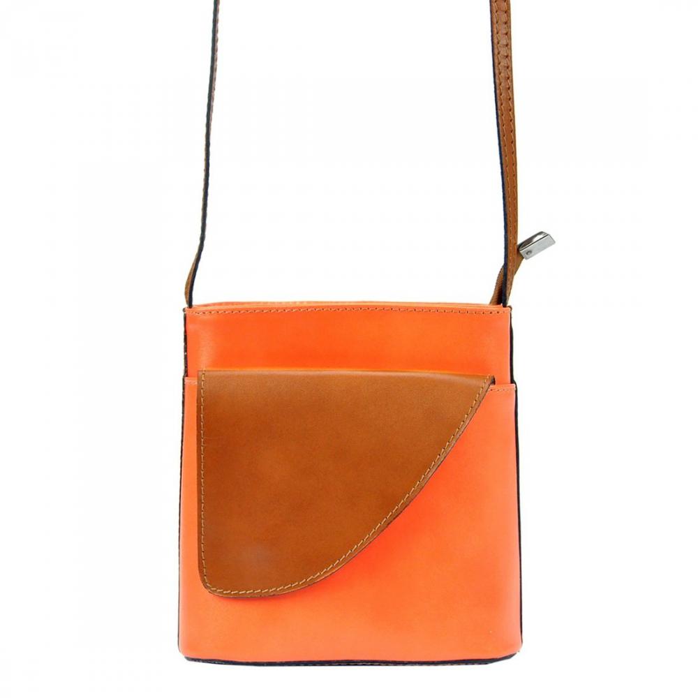 Kožená malá dámská crossbody kabelka oranžová-hnědá Kožená malá dámská crossbody kabelka oranžová-hnědá