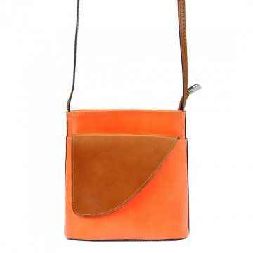 Kožená malá dámská crossbody kabelka oranžová-hnědá Kožená malá dámská crossbody kabelka oranžová-hnědá