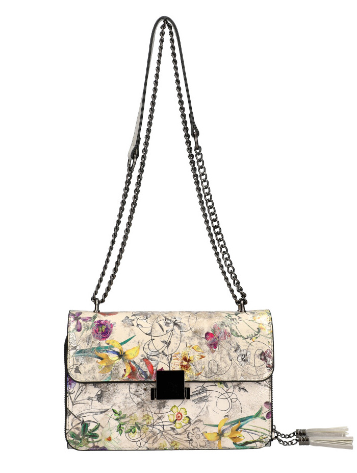 Crossbody dámská kabelka na řetízku s potiskem 6257 šedá Crossbody dámská kabelka na řetízku s potiskem 6257 šedá