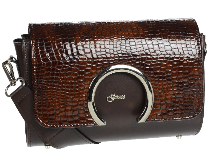 Luxusní dámská crossbody kabelka hnědá kroko KM014 GROSSO Luxusní dámská crossbody kabelka hnědá kroko KM014 GROSSO