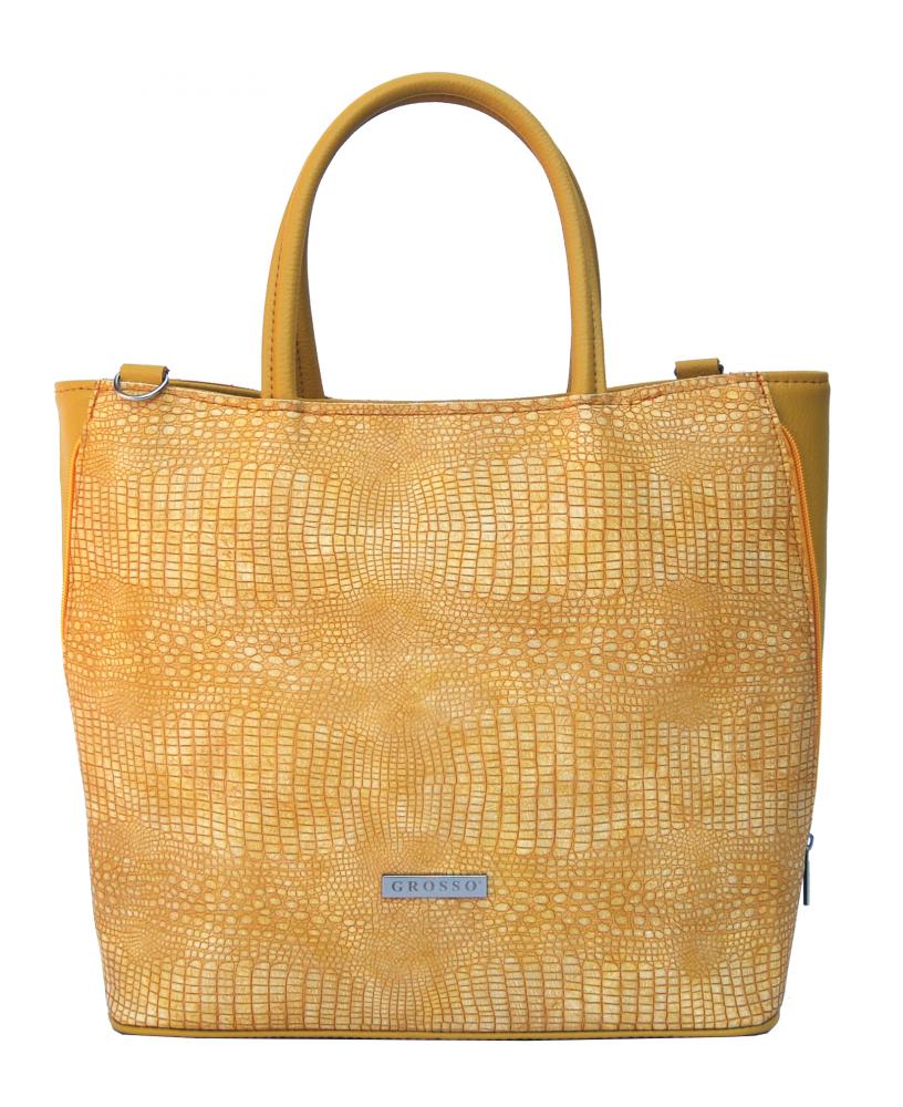 Žlutá dámská shopper kabelka s kroko vzorem S585 GROSSO Žlutá dámská shopper kabelka s kroko vzorem S585 GROSSO