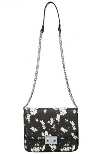 Crossbody dámská kabelka na řetízku v květovaném motivu XS7033 černá Crossbody dámská kabelka na řetízku v květovaném motivu XS7033 černá