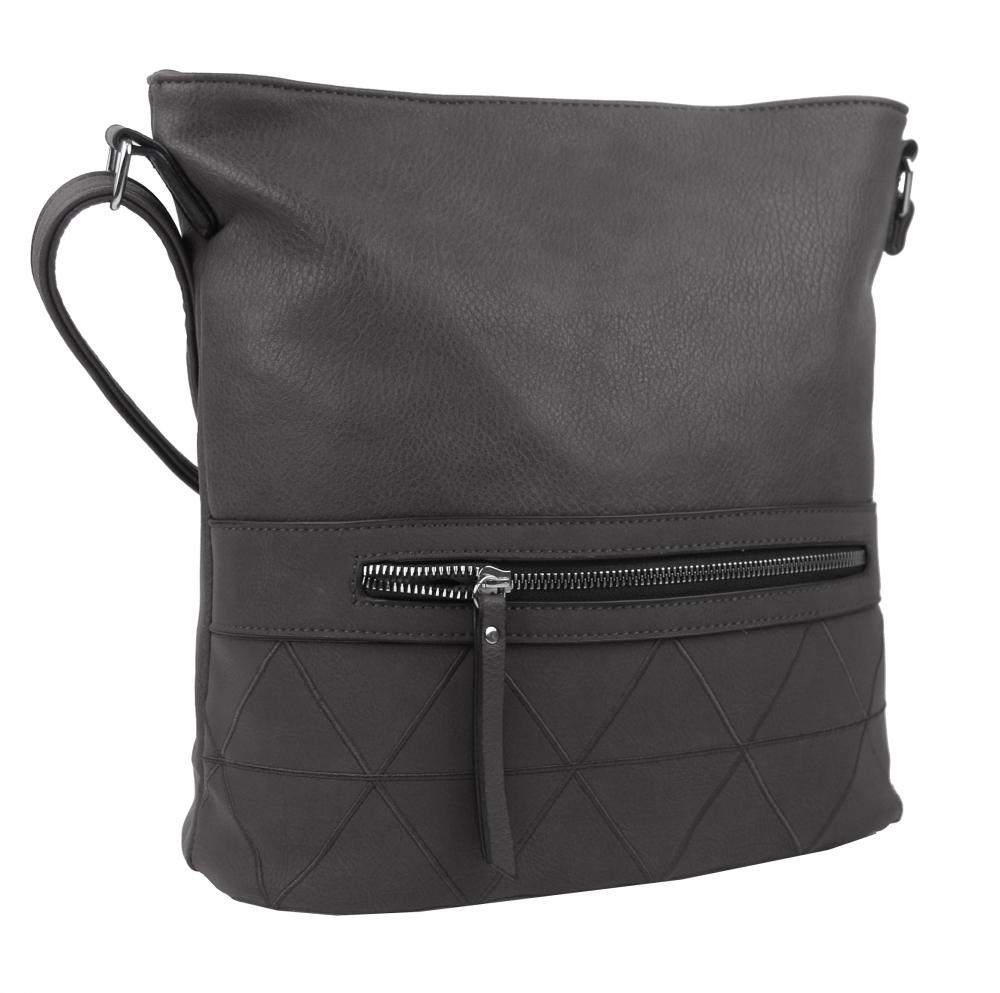 Větší crossbody dámská kabelka tmavě šedá s čelní kapsou NH8101 Větší crossbody dámská kabelka tmavě šedá s čelní kapsou NH8101
