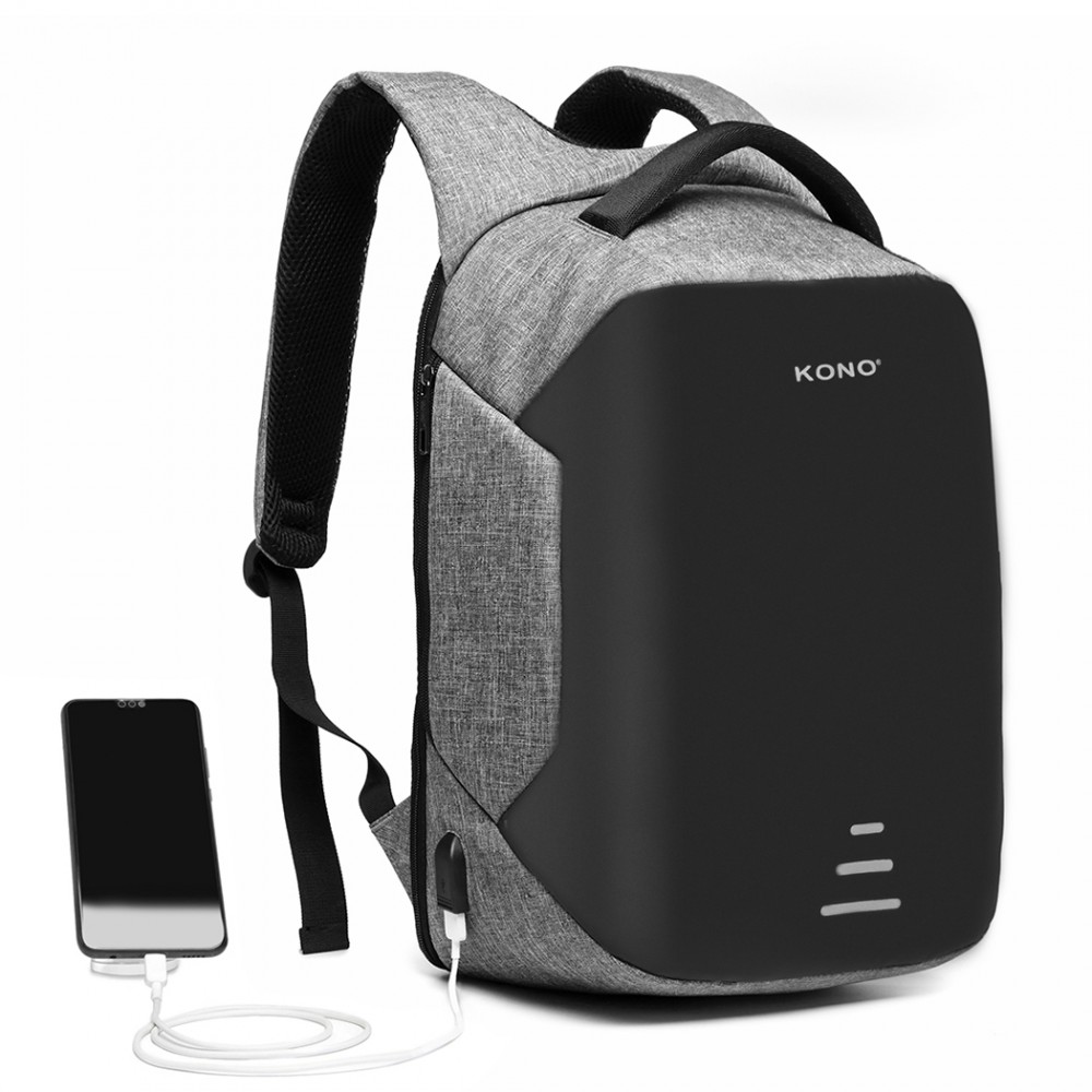 KONO černo-šedý reflexní elegantní batoh s USB portem UNISEX KONO černo-šedý reflexní elegantní batoh s USB portem UNISEX