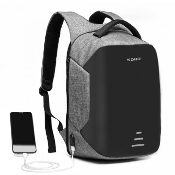 KONO černo-šedý reflexní elegantní batoh s USB portem UNISEX KONO černo-šedý reflexní elegantní batoh s USB portem UNISEX
