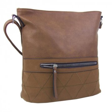 Větší crossbody dámská kabelka přírodní hnědá s čelní kapsou NH8101 Větší crossbody dámská kabelka přírodní hnědá s čelní kapsou NH8101
