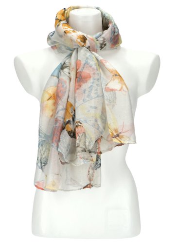 Dámský letní barevný šátek v motivu motýlů 173x71 cm šedá