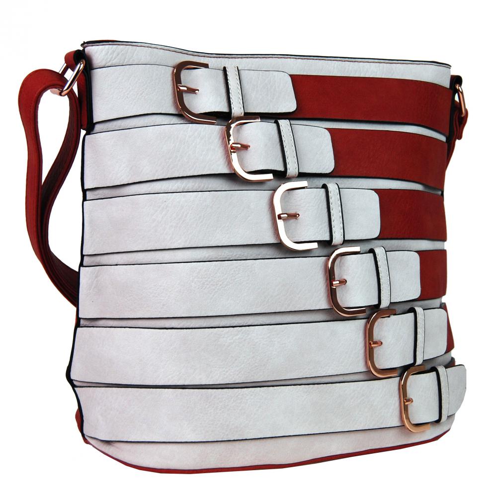 Moderní crossbody kabelka se zlatými přezkami 2124-BB červená Moderní crossbody kabelka se zlatými přezkami 2124-BB červená