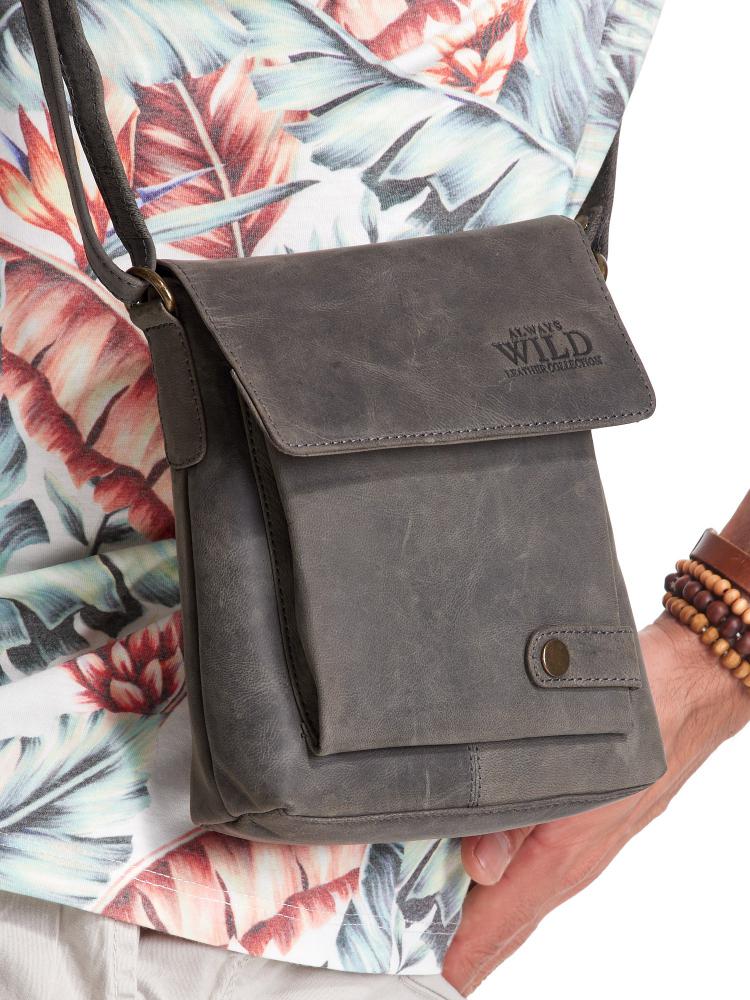 WILD Kožená pánská crossbody taška tmavě šedá 17x20x5 cm WILD Kožená pánská crossbody taška tmavě šedá 17x20x5 cm