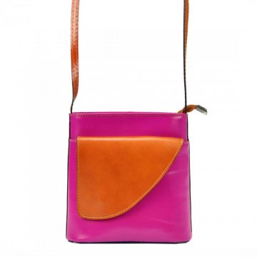 Kožená malá dámská crossbody kabelka růžová-hnědá Kožená malá dámská crossbody kabelka růžová-hnědá