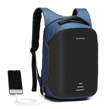 KONO černo-modrý reflexní elegantní batoh s USB portem UNISEX KONO černo-modrý reflexní elegantní batoh s USB portem UNISEX