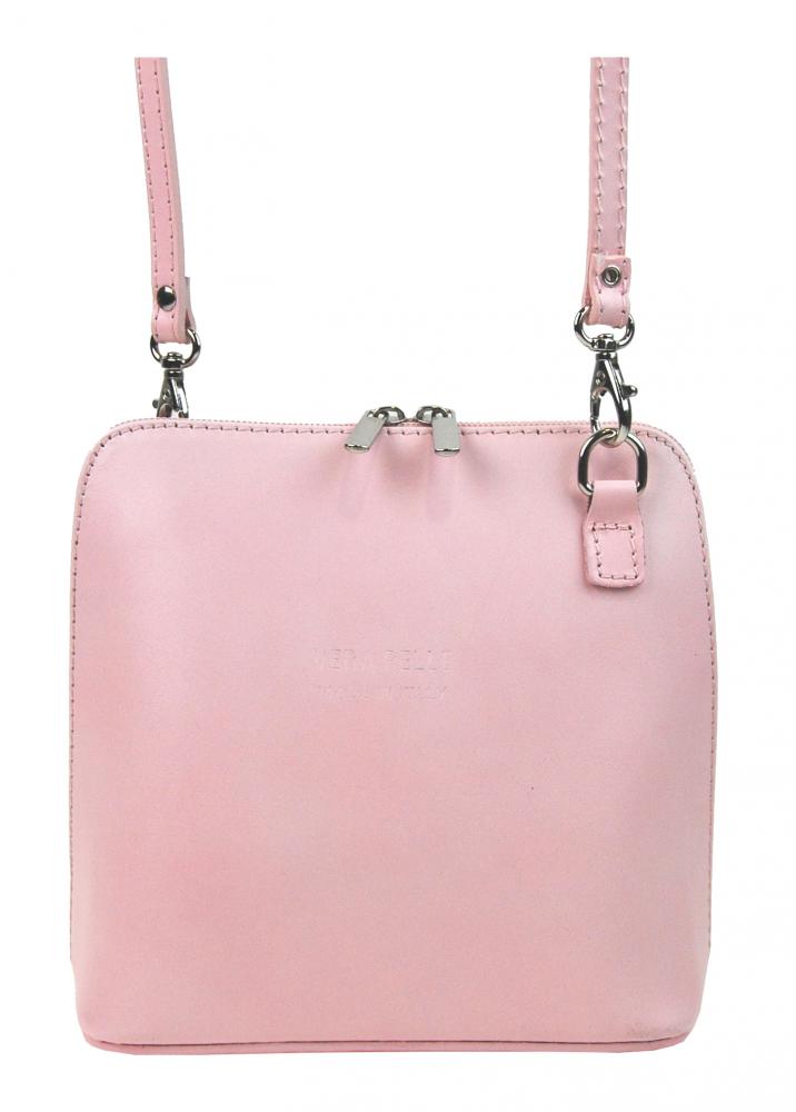 Kožená malá dámská crossbody kabelka světlá růžová Kožená malá dámská crossbody kabelka světlá růžová