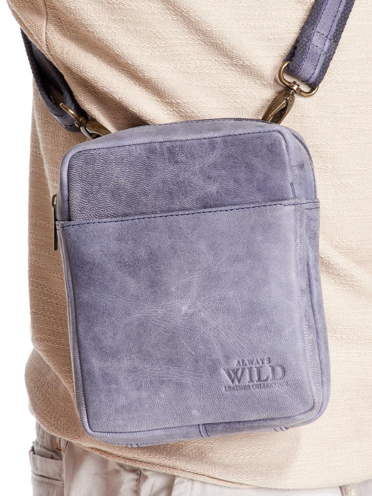 WILD Kožená pánská crossbody taška tmavě modrá 16x20x7 cm WILD Kožená pánská crossbody taška tmavě modrá 16x20x7 cm